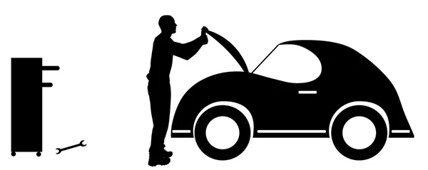 Silueta reparación de coches . — Vector de stock