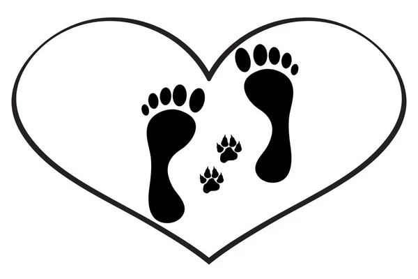 Human and dog footprints — Stock Vector