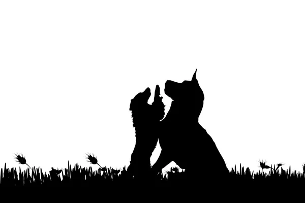Silhouette of a dogs in nature. — Stock Vector