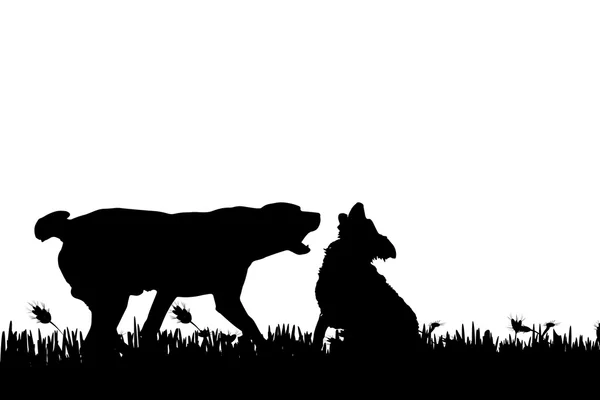 Silhouet van een honden in de natuur. — Stockvector