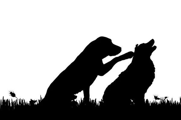 Silhouet van een honden in de natuur. — Stockvector