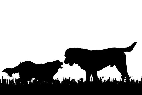 Silhouet van een honden in de natuur. — Stockvector