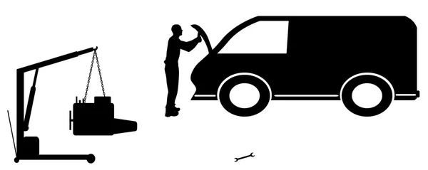 Silhouette car repairs. — Stock Vector