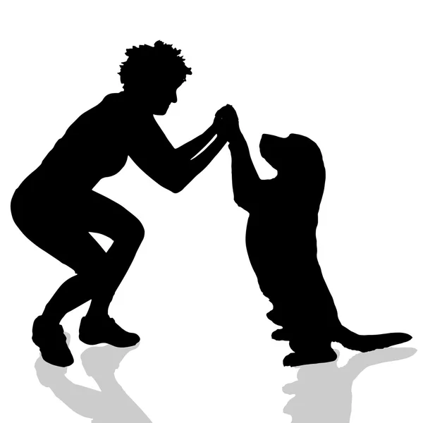 Silhouet van een vrouw met een hond — Stockvector