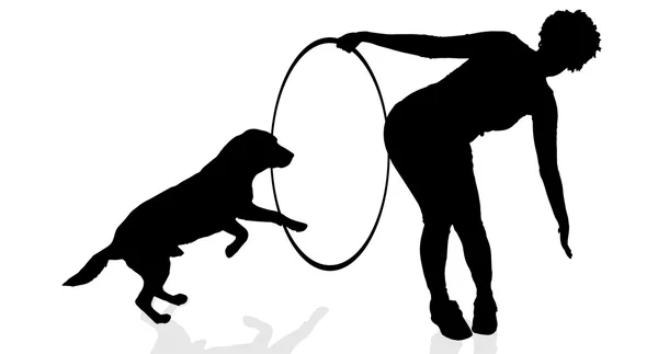 Silueta de una mujer con un perro — Archivo Imágenes Vectoriales