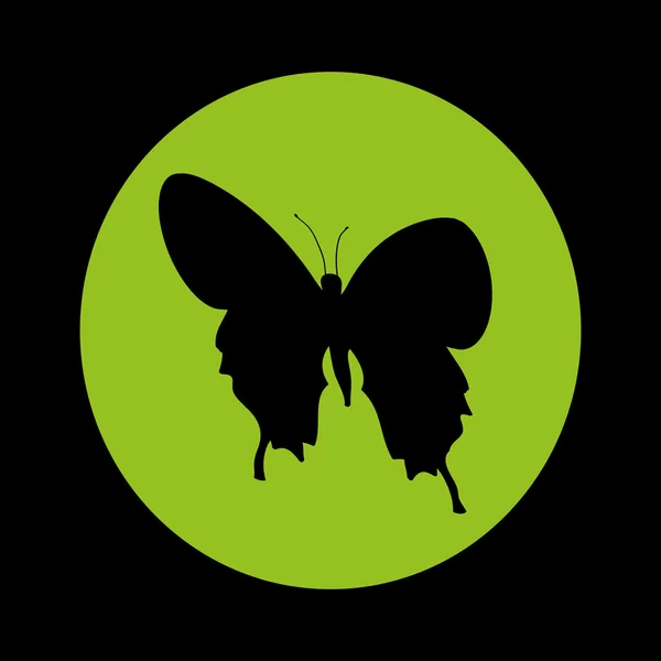 Siluet kelebek yeşil daire — Stok Vektör