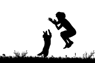 Köpekli bir adamın silueti..
