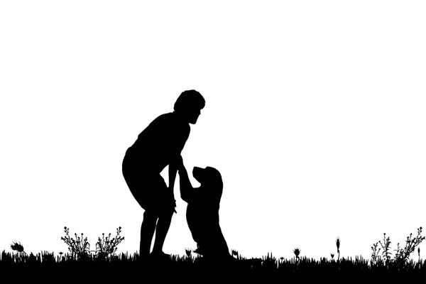 Silhouette eines Mannes mit Hund. — Stockvektor