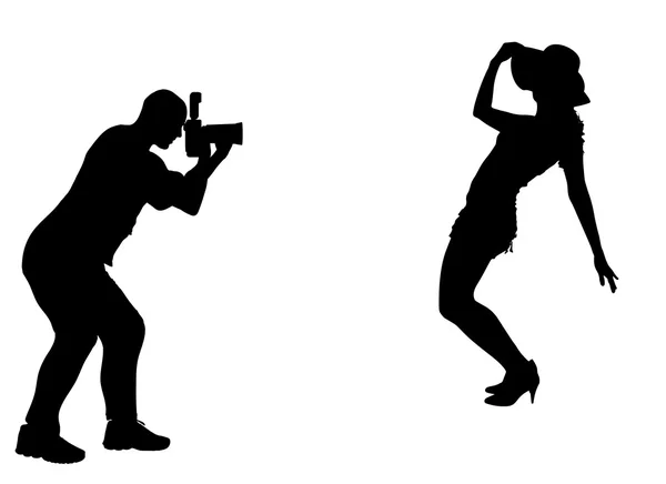 Photographer at work with sexy model. — Stock Vector