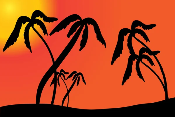 Ön med palmer vid solnedgången. — Stock vektor