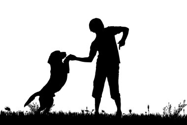 Köpekli bir adamın silueti..