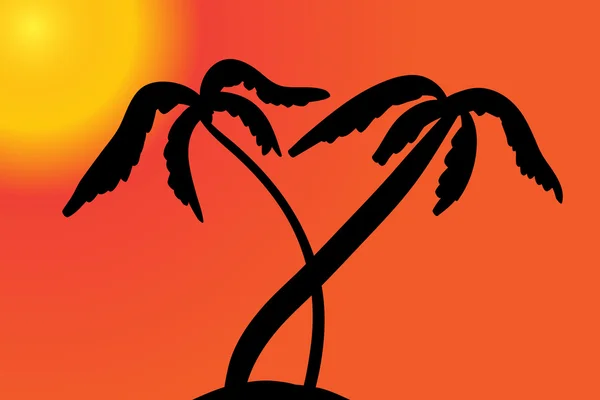 Gün batımında palmiye ağaçları. — Stok Vektör