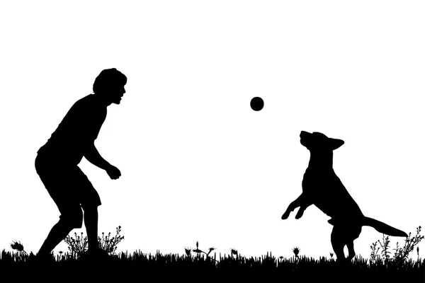 Silhouette of a man with a dog. — Stock Vector