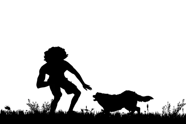 Silhouet van een man met een hond. — Stockvector