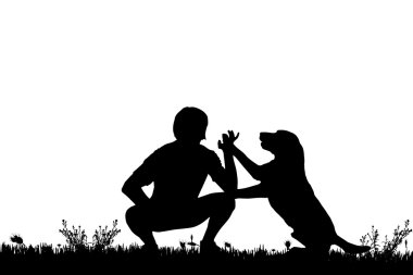 Köpekli bir adamın silueti..
