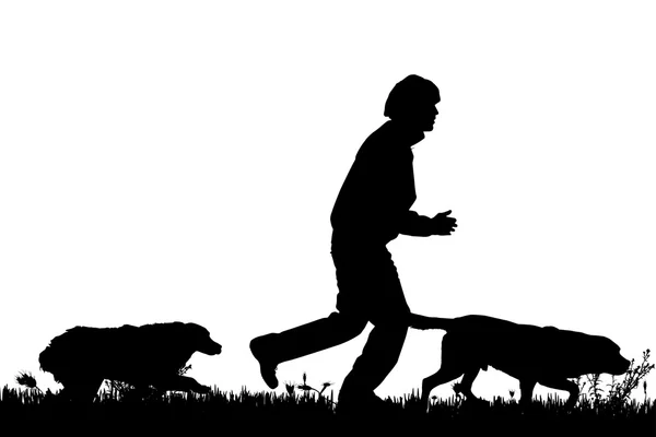 Silhouet van een man met een hond. — Stockvector