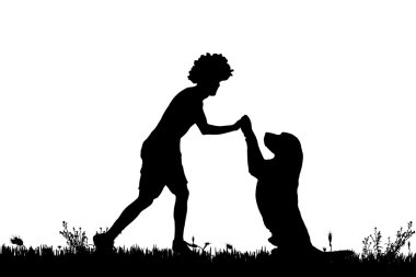 Köpekli bir adamın silueti..