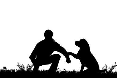 Köpekli bir adamın silueti..