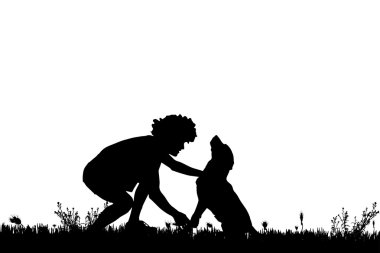 Köpekli bir adamın silueti..