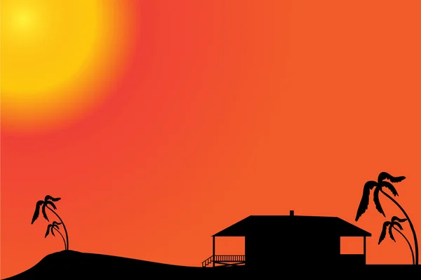 Casa sulla spiaggia al tramonto . — Vettoriale Stock