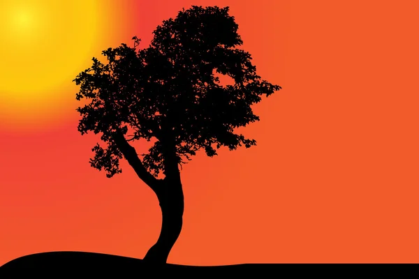 Δέντρο στην έρημο στο ηλιοβασίλεμα. — Διανυσματικό Αρχείο
