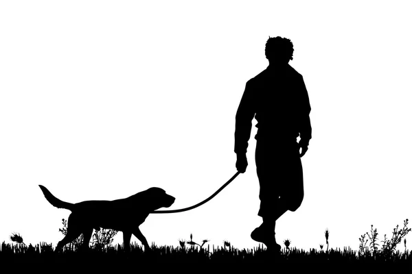 Силуэт человека с собакой. — стоковый вектор