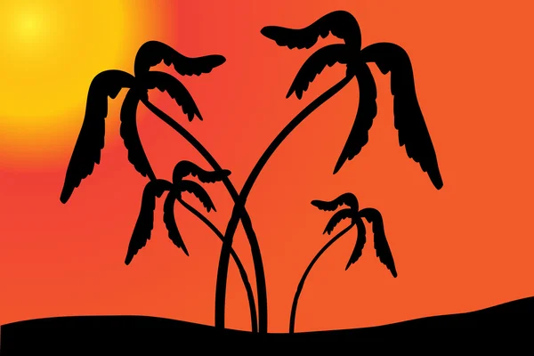 Palmbomen bij zonsondergang. — Stockvector