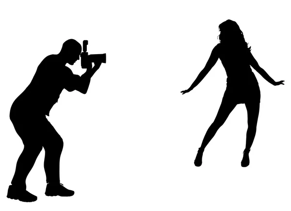 Photographer at work with sexy model. — Stock Vector