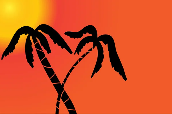 Solnedgång med palm tree. — Stock vektor