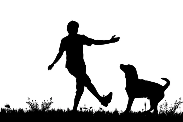 Silhouet van een man met een hond. — Stockvector