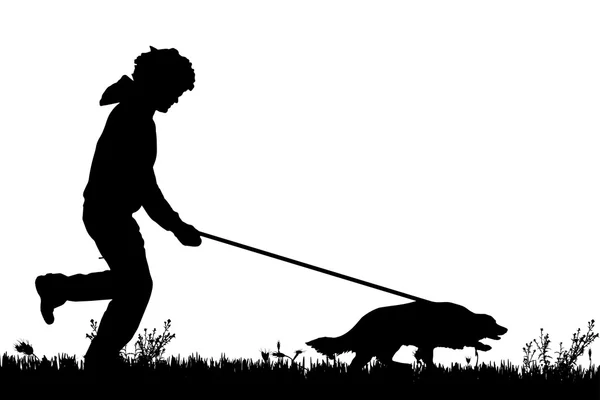 Silhouet van een man met een hond. — Stockvector