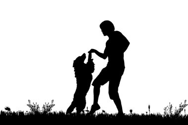 Köpekli bir adamın silueti..