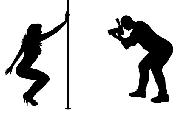 Photographer at work with sexy model. — Stock Vector