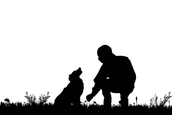 Silhouette d'un homme avec un chien. — Image vectorielle