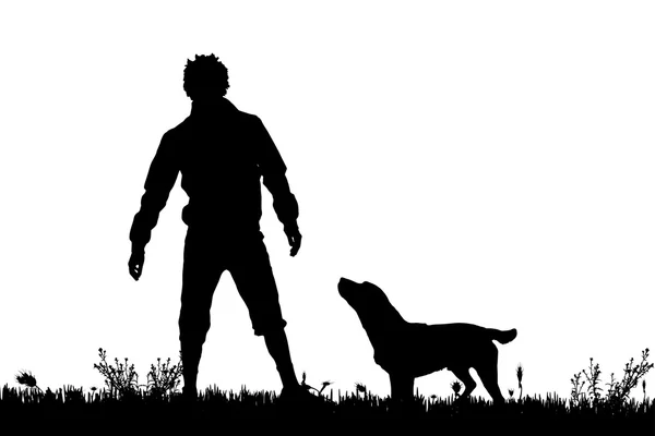 Silhouette of a man with a dog. — Stock Vector