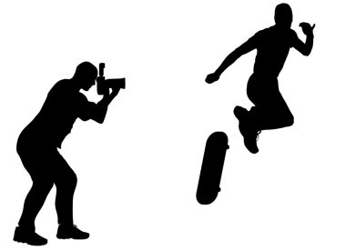 fotoğrafçı eylem kaykaycı ile iş yerinde.