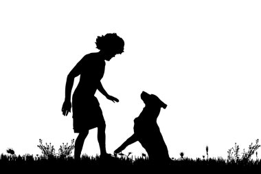 Köpekli bir adamın silueti..