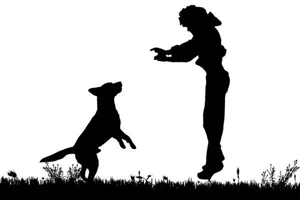 Silhouette d'un homme avec un chien. — Image vectorielle