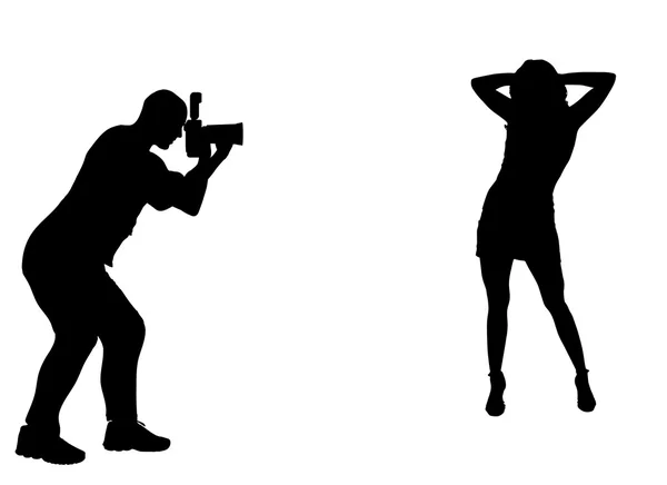 Photographer at work with sexy model. — Stock Vector