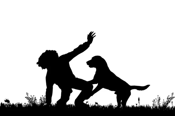 Silhouette d'un homme avec un chien. — Image vectorielle