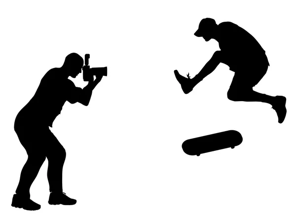 Fotograf bei der Arbeit mit Action-Skateboarder. — Stockvektor