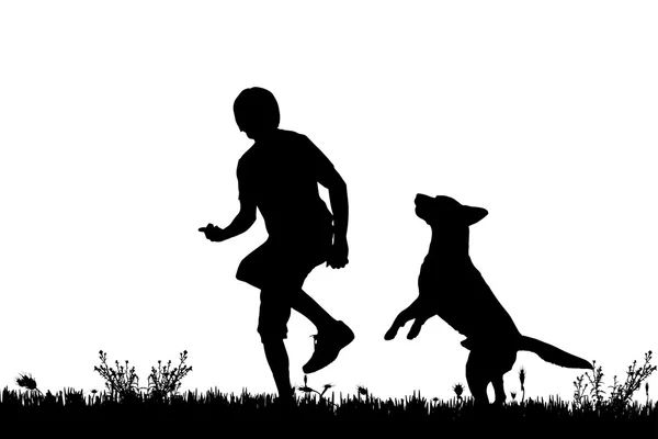 Silhouet van een man met een hond. — Stockvector