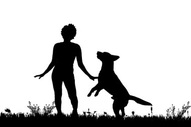 köpekli bir kadın silüeti.