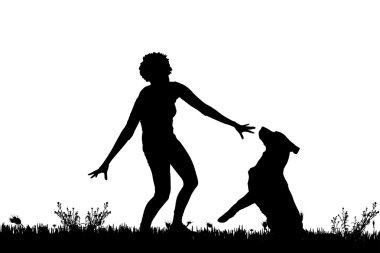 köpekli bir kadın silüeti.