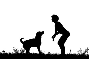 köpekli bir kadın silüeti.