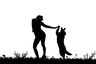 köpekli bir kadın silüeti.