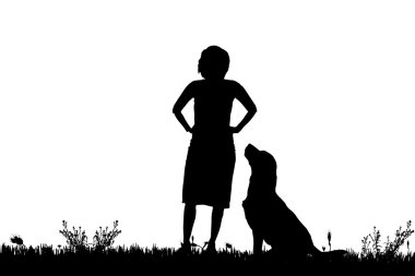 köpekli bir kadın silüeti.