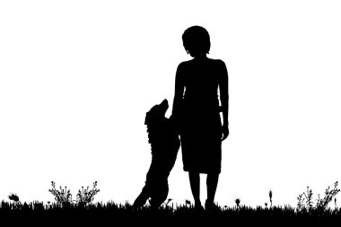 köpekli bir kadın silüeti.