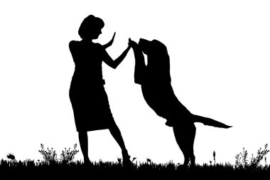 köpekli bir kadın silüeti.