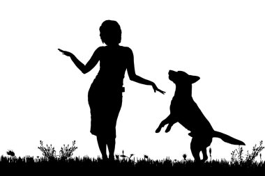 köpekli bir kadın silüeti.